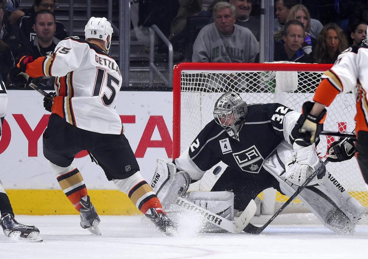 Ducks center Ryan Getzlaf scores on Kings goalie Jonathan Quick during the second period of Anaheim's 3-2 shootout win on Jan. 17.