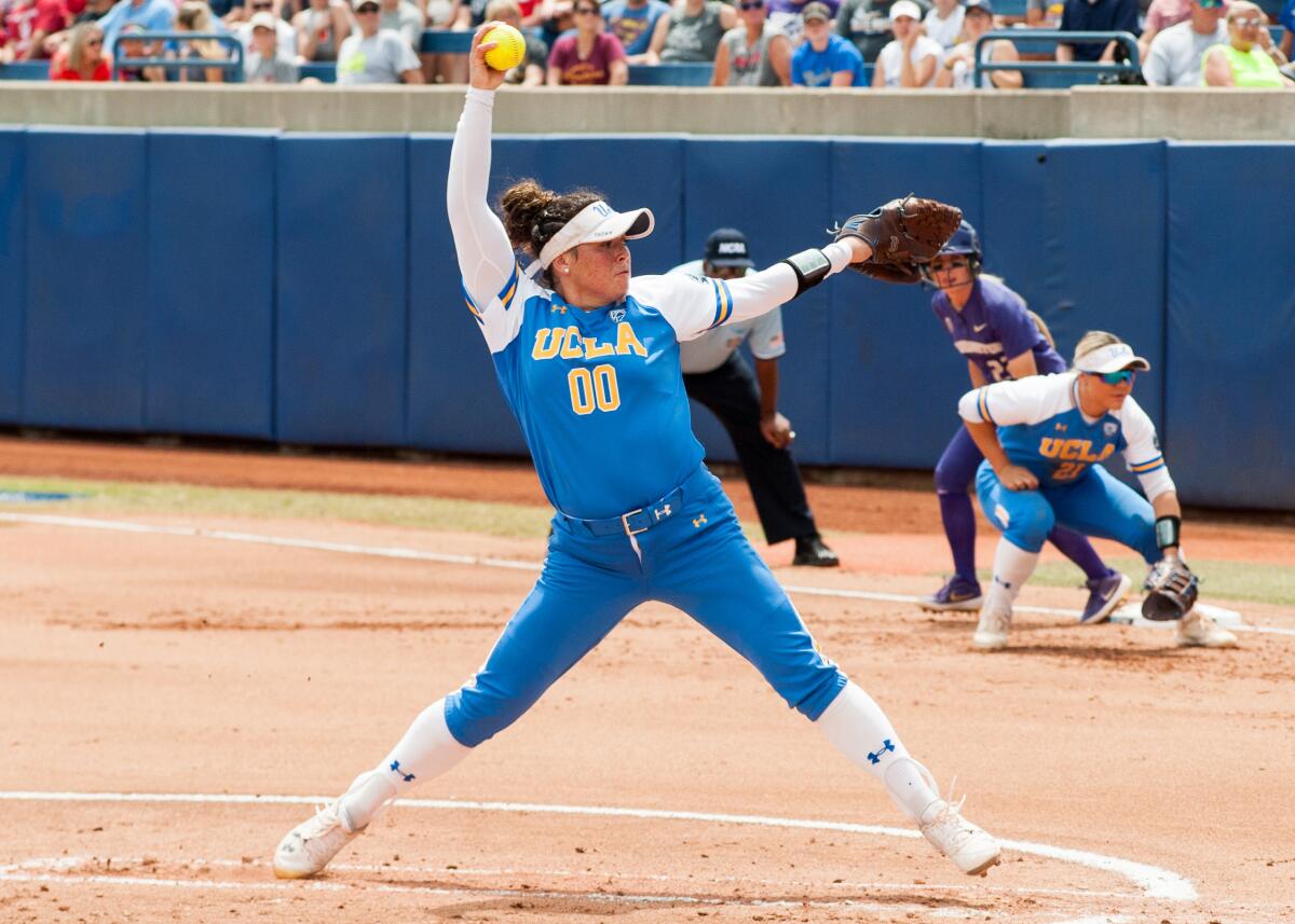 UCLA pitcher Rachel Garcia delivers against Washington.