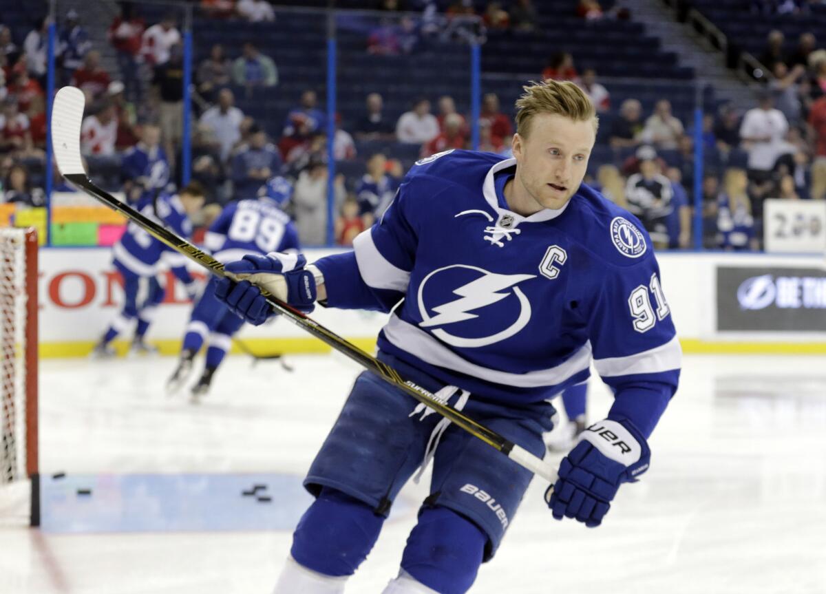 Lightning center Steven Stamkos (91) skates before a game against the Detroit Red Wings on Feb. 3.