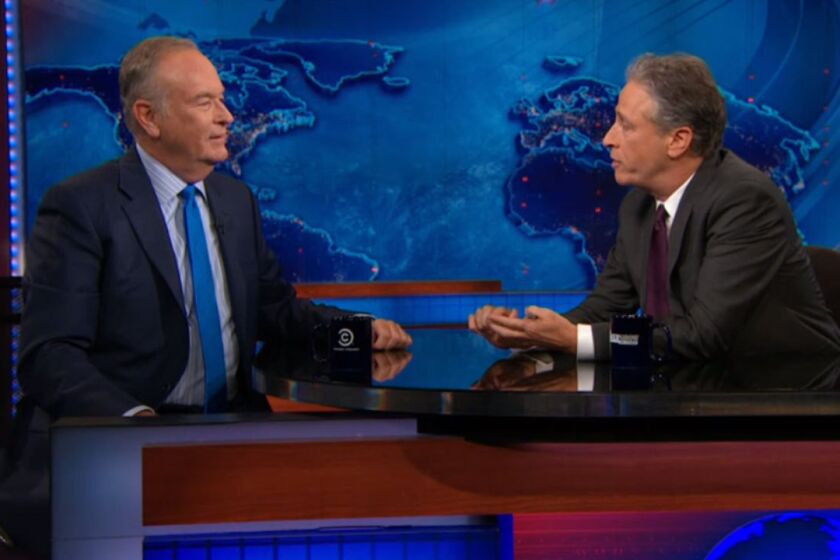 Bill O'Reilly, left, debated white privilege with Jon Stewart on Wednesday's "The Daily Show."