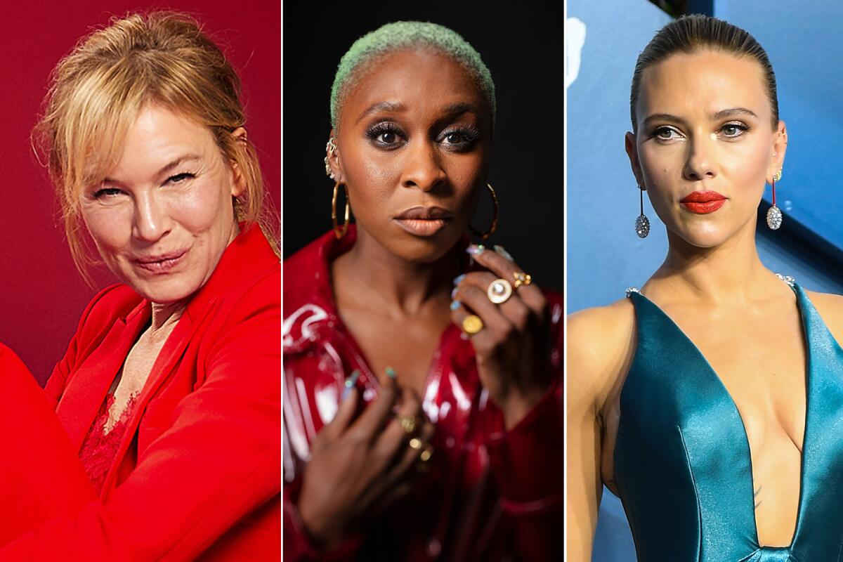 Oscar-nominated actresses Renee Zellweger, Cynthia Erivo and Scarlett Johansson.