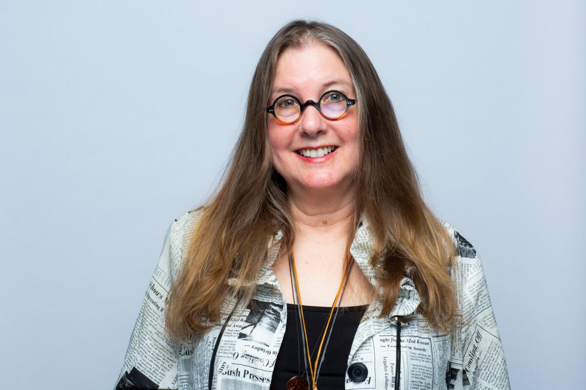 Author Janet Fitch in the L.A. Times Festival of Books photo studio April 13 at USC. Her latest book is “Chimes of a Lost Cathedral.”