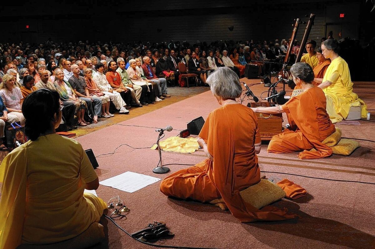 A kirtan — a performance of devotional music — draws a crowd during a recent Self-Realization Fellowship's World Convocation in Los Angeles.