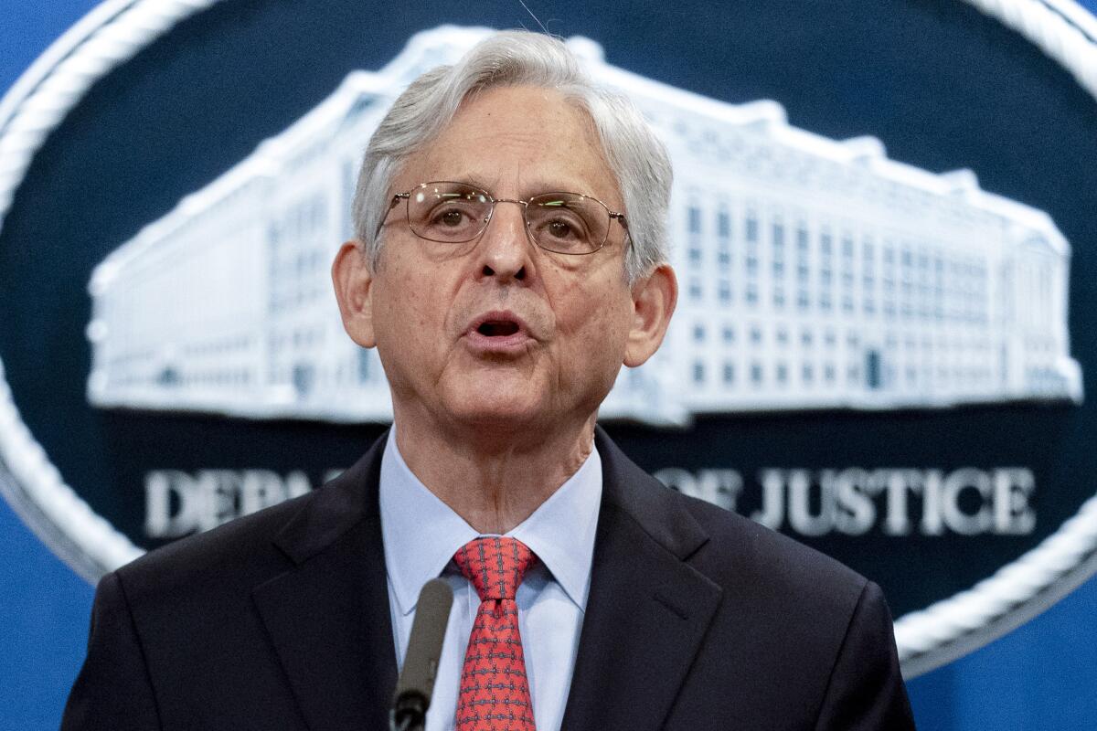 FILE - In this Aug. 5, 2021, file photo, Attorney General Merrick Garland speaks at a news conference at the Department of Justice in Washington. The first set of federal agents working for the Justice Department have started wearing body cameras under a new policy that reversed a years-long ban, Garland said Sept. 1. (AP Photo/Andrew Harnik, File)
