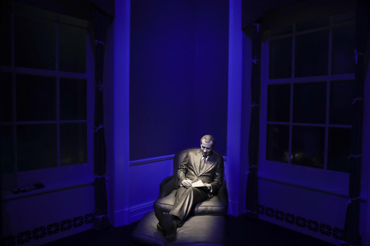 A sculpture of former President Nixon on display at the Richard Nixon Presidential Library and Museum