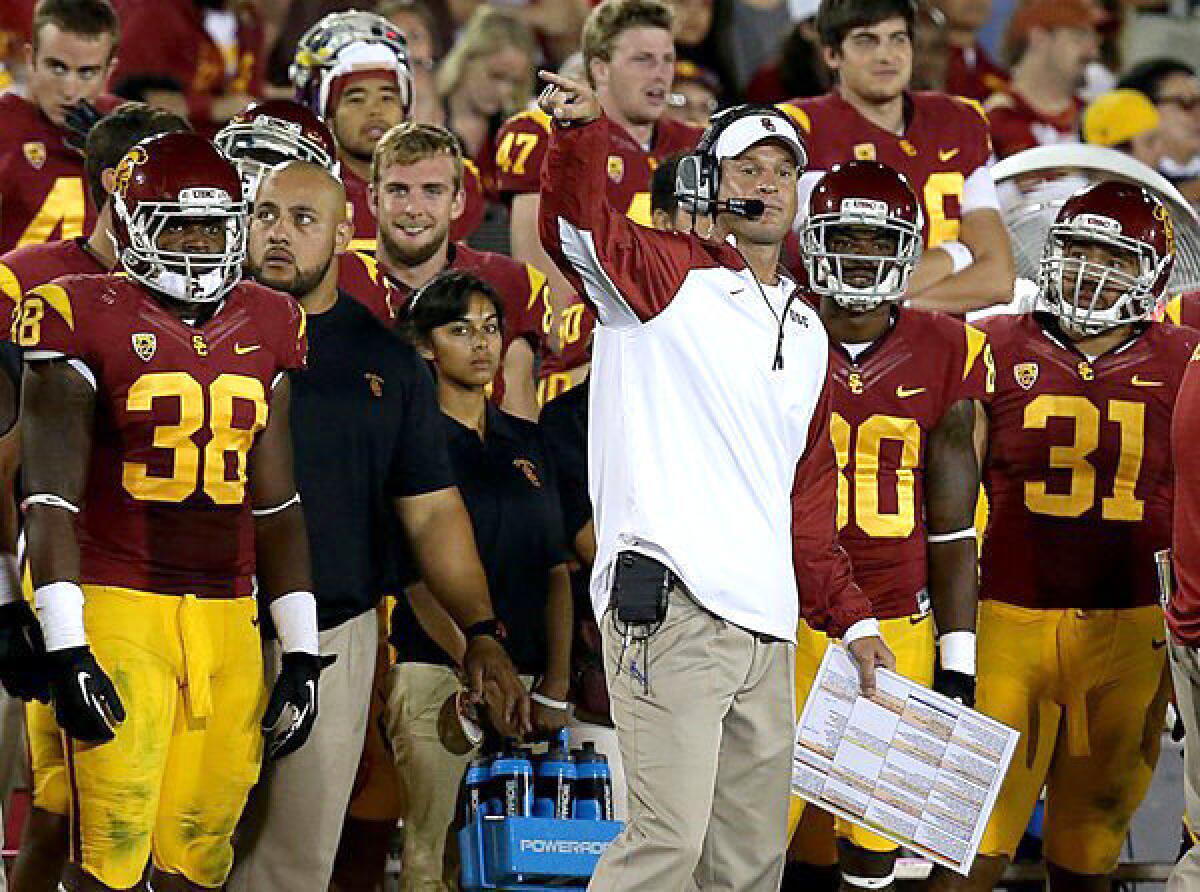 USC Coach Lane Kiffin felt the heat from angry fans as his Trojans were upset by Washington State, 10-7, Saturday at the Coliseum.
