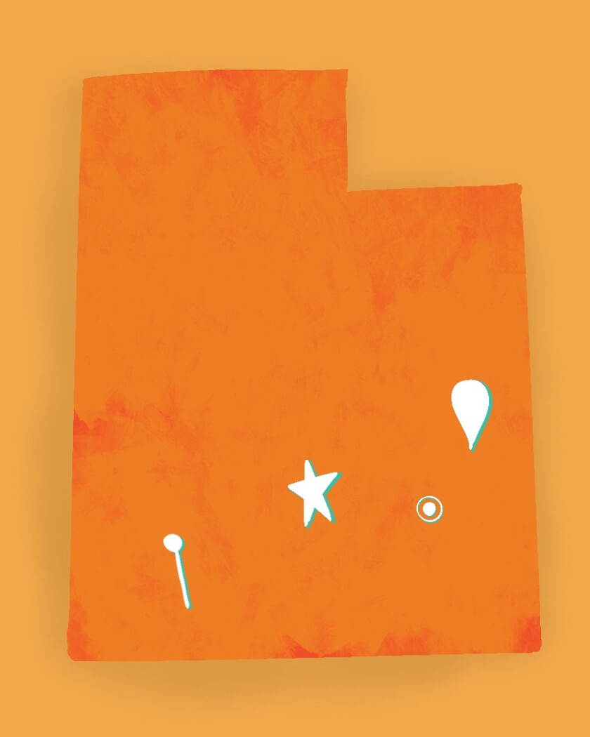 Illustrated map of major national parks in Utah.