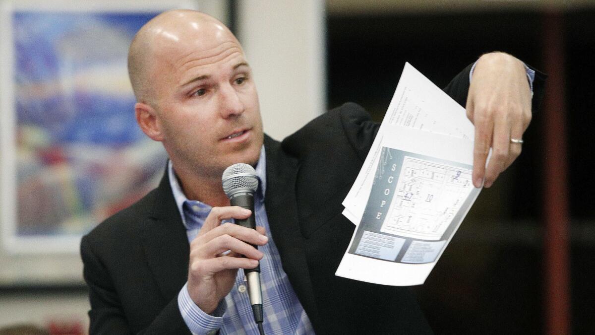 Burbank Unified Supt. Matt Hill, pictured at a Walt Disney Elementary School meeting, says the district is not overcrowded due to interdistrict permits and believes city workers should be allowed to send their children to Burbank schools.