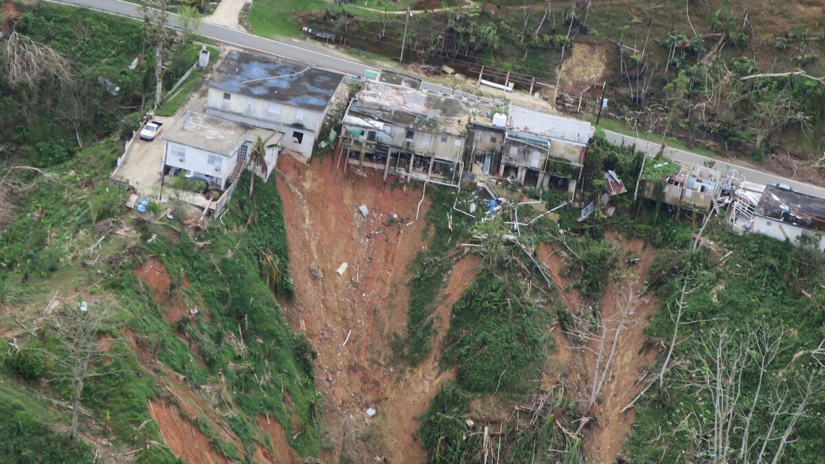 An aerial view shows damage caused by Hurricane Maria in Jayuya, Puerto Rico.
