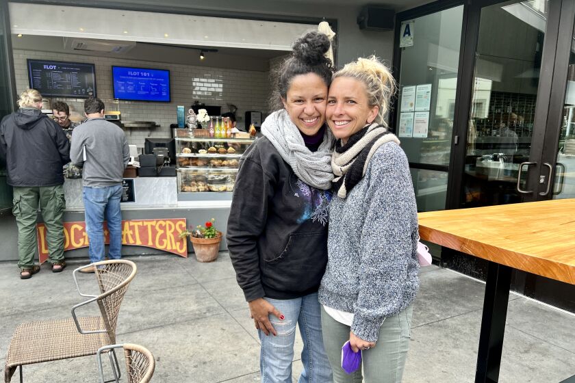 Gloria Serna and Amanda Morrow at the pop-up for their Flower Pot Cafe and Bakery at The Lot on Fay Avenue in La Jolla.