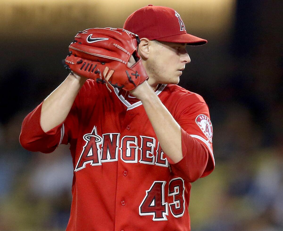 Angels pitcher Garrett Richards was 13-4 last season with a 2.61 earned-run average before he suffered a season-ending knee injury.