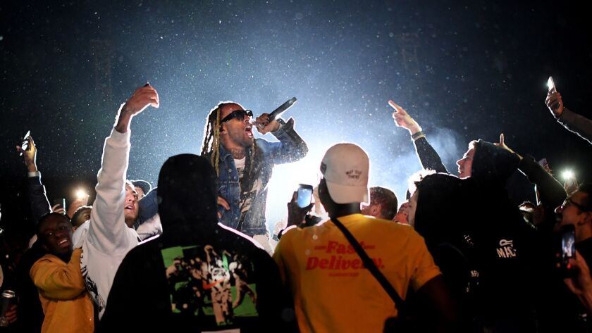 Ty Dolla Sign performs during a memorial concert for Mac Miller at the Greek.
