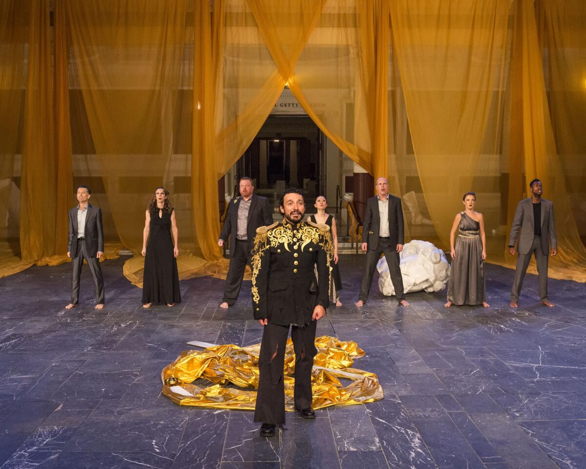 Gian-Murray Gianino, center, as Xerxes in "Persians" by Aeschylus at the Getty Villa.