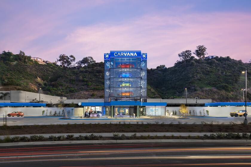 Rendering of Carvana's new vehicle vending machine in Mission Valley.