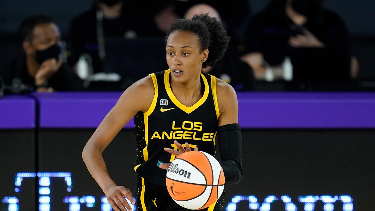 Sparks guard Brittney Sykes controls the ball against the Dallas Wings on May 14.