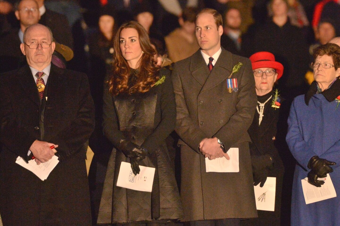 William and Kate attend the ANZAC dawn service to commemorate the 99th anniversary of ANZAC (Australia New Zealand Army Corps) Day, a public holiday commemorated by both nations to remember the dawn landing by Australian and New Zealand soldiers at Gallipoli in 1915. April 25, 2014, marked its 99th anniversary.