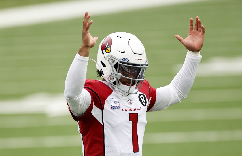 Arizona Cardinals quarterback Kyler Murray celebrates a touchdown against the New York Jets on Sunday.