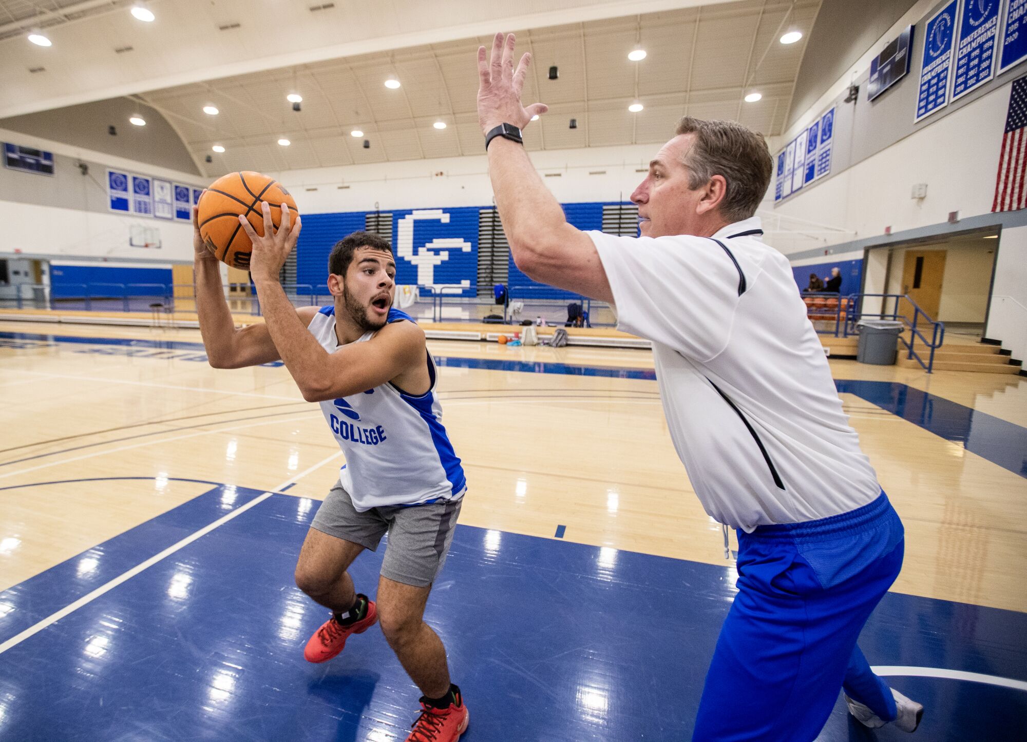 Kade West goes up for a shot during a practice session with Coach Russ May,