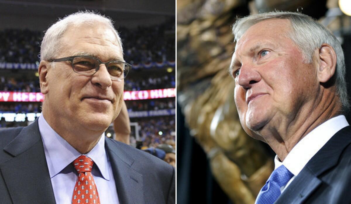 Former Lakers coach Phil Jackson, left, one time told Lakers great Jerry West to leave the locker room.