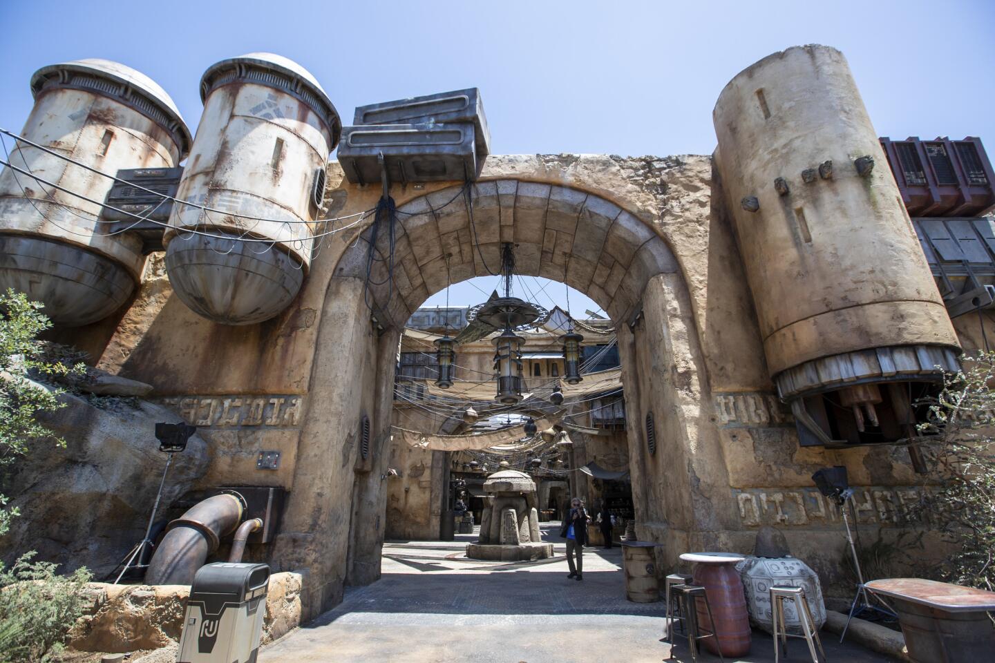 A view of the Marketplace as media members get a preview during the Star Wars: Galaxy's Edge Media Preview event at the Disneyland Resort in Anaheim, Calif., on May 29, 2019. (Allen J. Schaben / Los Angeles Times)