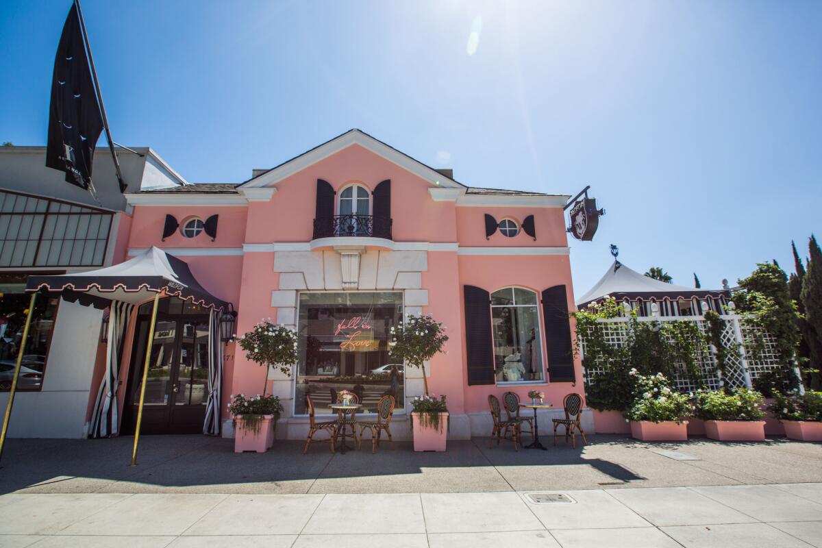 The dreamy pink exterior of the Wildfox flagship store on Sunset Boulevard in West Hollywood.