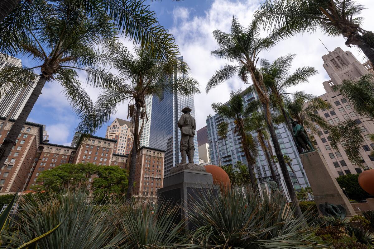 The Spanish-American War Memorial is seen in Pershing Square on June 19. 