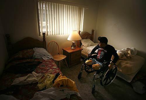 Mohammed Malek, 18, who lost both legs three years ago when he stepped on land mines in Afghanistan, was brought to Loma Linda Medical Center for treatment in November. He is recovering in his apartment in Loma Linda from the surgery that strengthened what remains of his legs so that his prosthetics will fit properly.