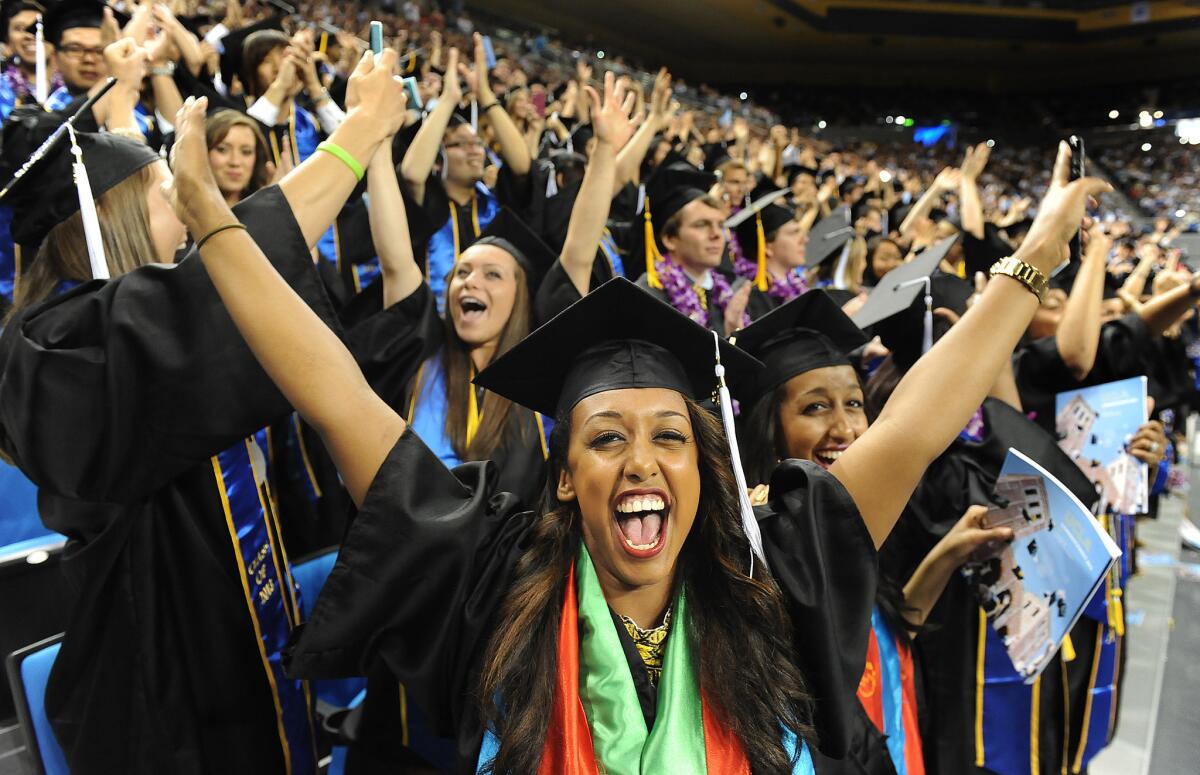 UCLA graduates celebrate last spring. The campus received the most freshman applications in the UC system.