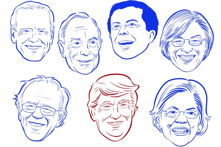 Joe Biden, Michael Bloomberg, Pete Buttigieg, Amy Klobuchar, Bernie Sanders, Donald Trump and Elizabeth Warren.