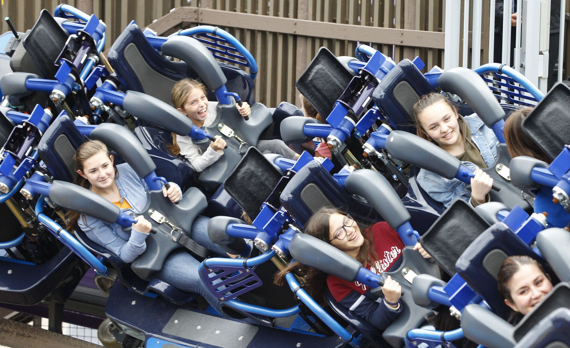Riders brave the new Sea World ride called Tidal Twister on May 21, 2019.
