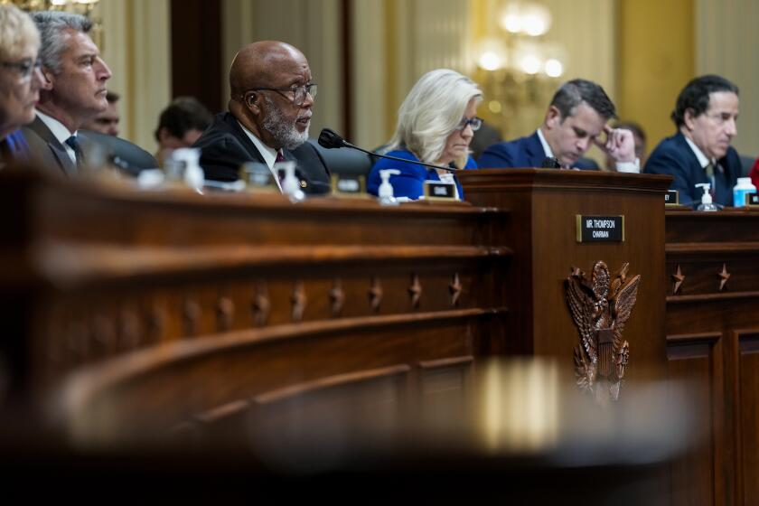 WASHINGTON, DC - OCTOBER 13: U.S. Rep. Bennie Thompson (D-MS) chair of the House Select Committee to Investigate the January 6th Attack on the U.S. Capitol, delivers remarks during a hearing of the House Select Committee to Investigate the January 6th Attack on the United States Capitol in the Cannon House Office Building on Thursday, Oct. 13, 2022 in Washington, DC. The bipartisan Select Committee to Investigate the January 6th Attack On the United States Capitol has spent nearly a year conducting more than 1,000 interviews, reviewed more than 140,000 documents day of the attack. (Kent Nishimura / Los Angeles Times)