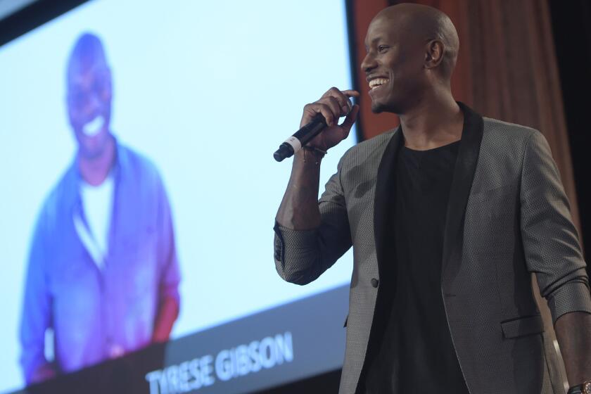 Tyrese Gibson speaks Wednesday in Beverly Hills at a celebration dinner the night before We Day 2016 in Los Angeles.