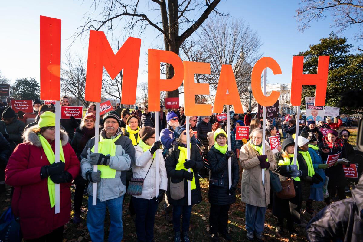 Supporters of impeachment demonstrate outside the U.S. Capitol on Dec. 18.