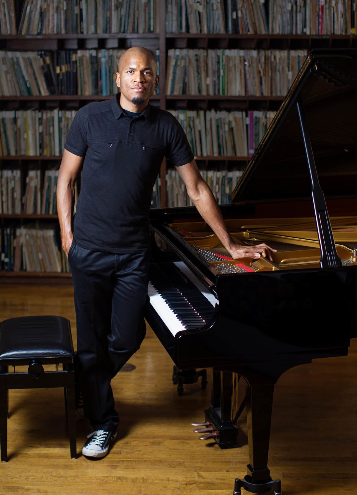 Jazz pianist Joshua White at the La Jolla Athenaeum Music & Arts Library. (Eduardo Contreras/Union-Tribune)