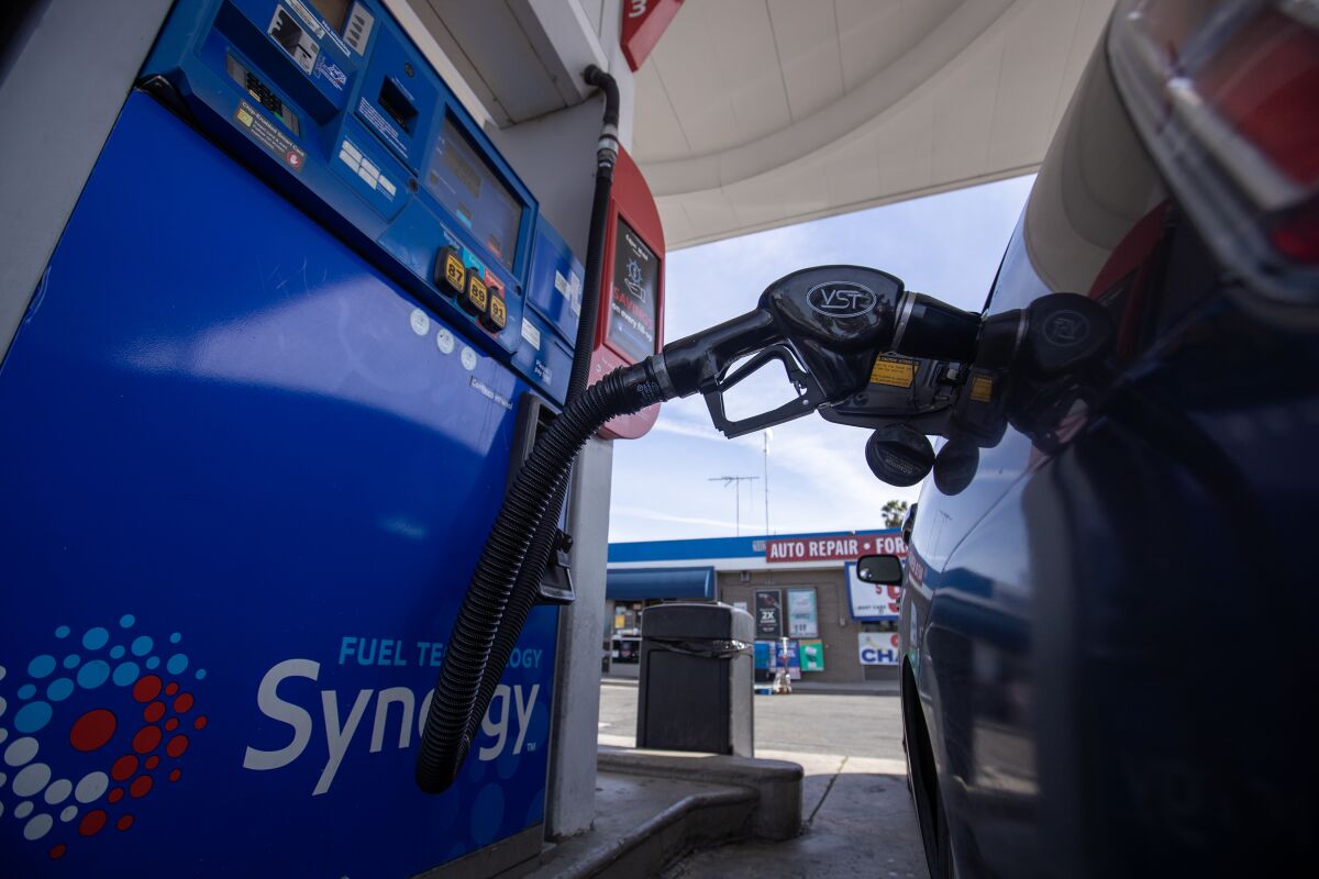A gas nozzle in a car