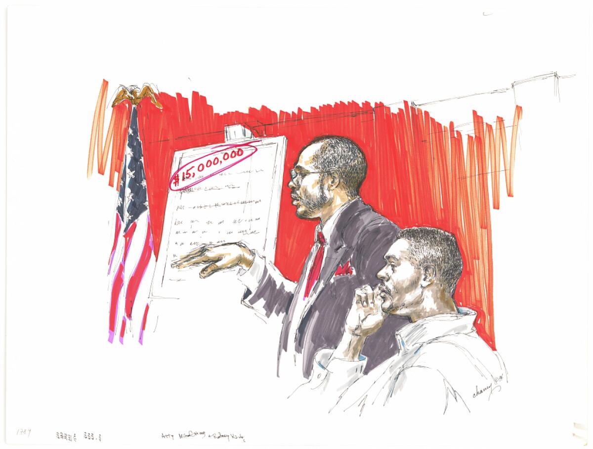 Courtroom sketch of the Rodney King trial.