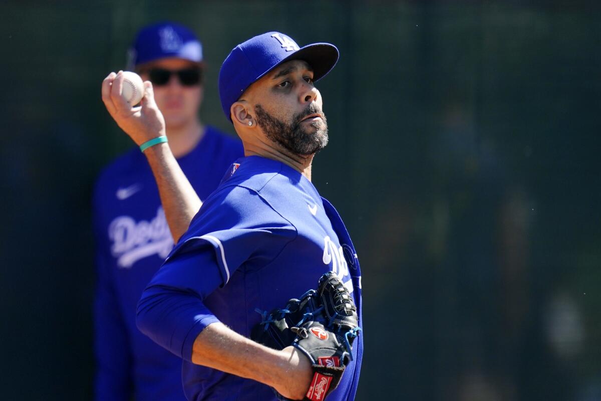 Dodgers pitcher David Price throws a pitch during a spring training workout.