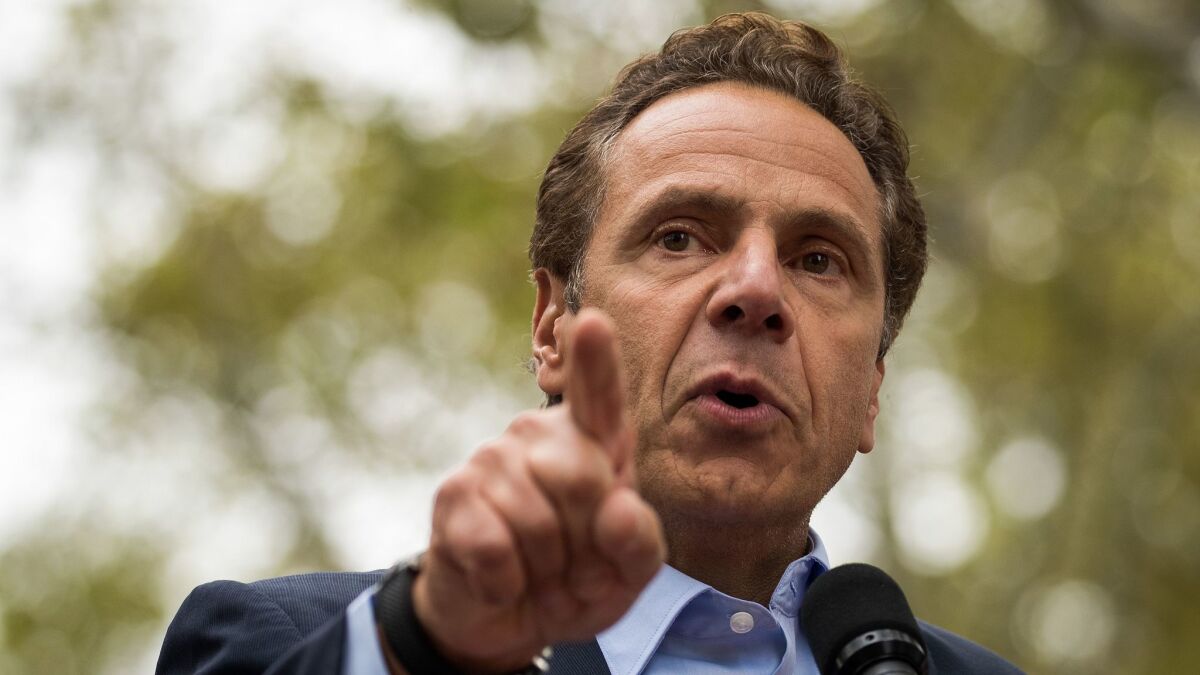 New York Gov. Andrew Cuomo speaks during an electrical workers union rally in Brooklyn in September.