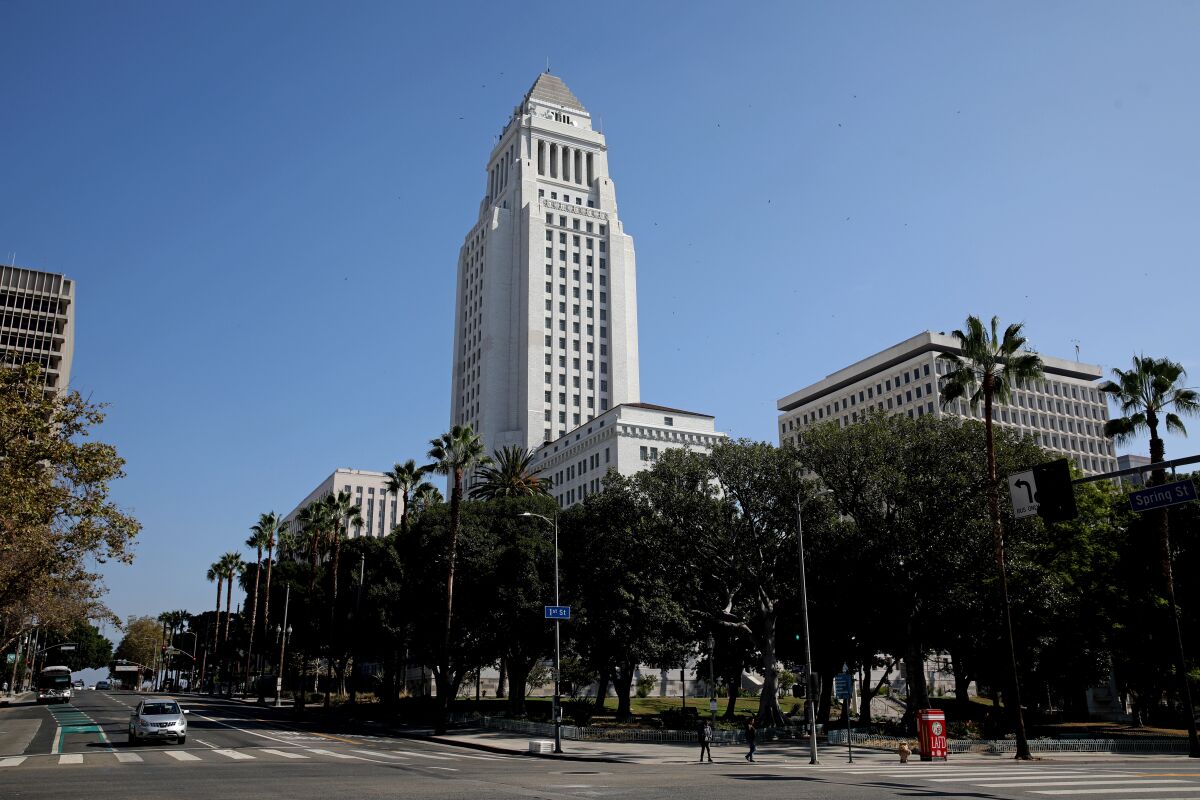 LOS ANGELES, CA - OCTOBER 17: Los Angeles City Hall on Monday, Oct. 17, 2022 in Los Angeles, CA. City Councilman Mitch O'Farrell District 13. (Gary Coronado / Los Angeles Times)