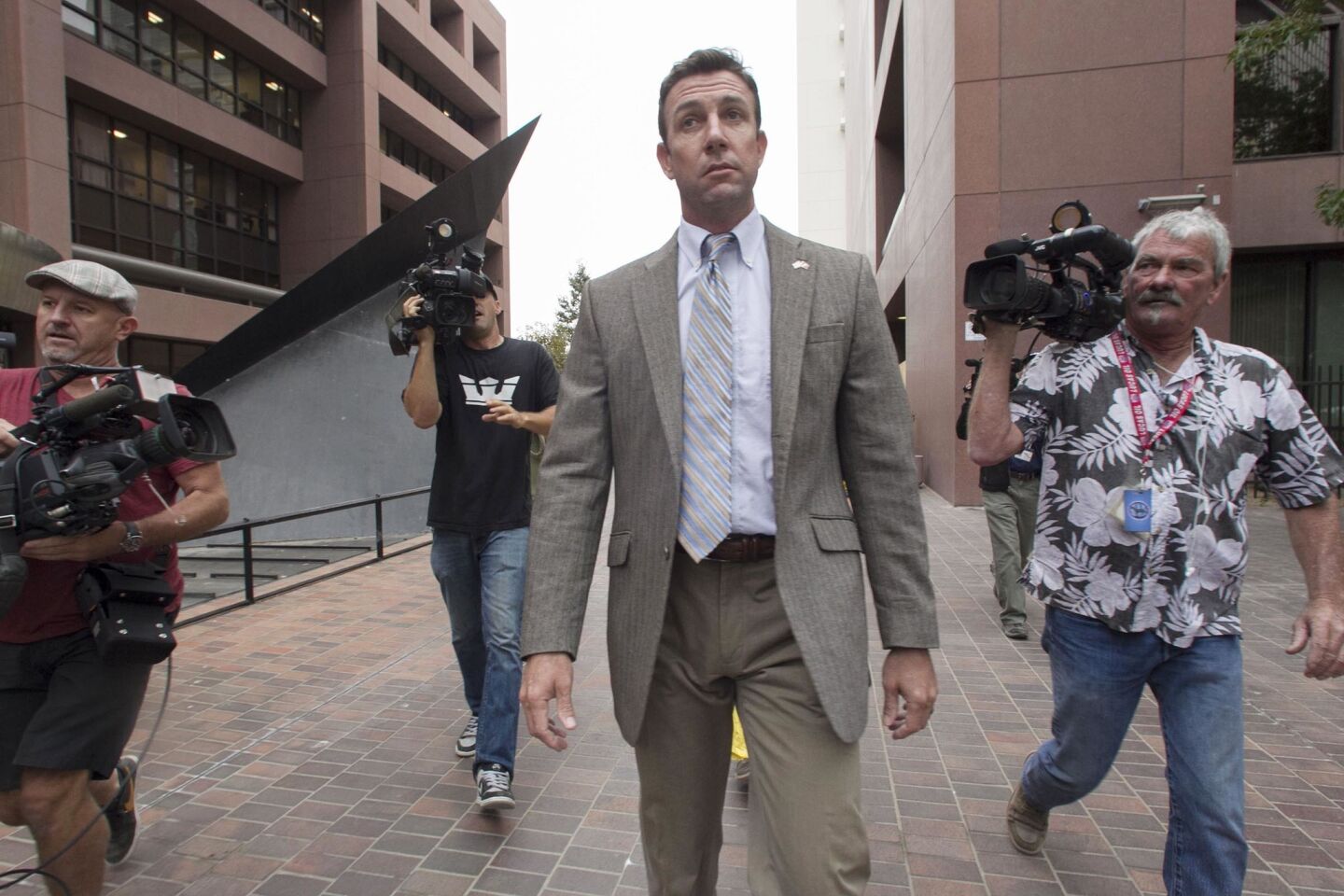 Rep. Duncan Hunter Jr. leaves the courthouse complex after he appeared in Federal Court in San Diego on Monday, Sept. 24 for a status hearing on his case. He and his wife are charged with numerous counts of misappropriation of campaign funds.