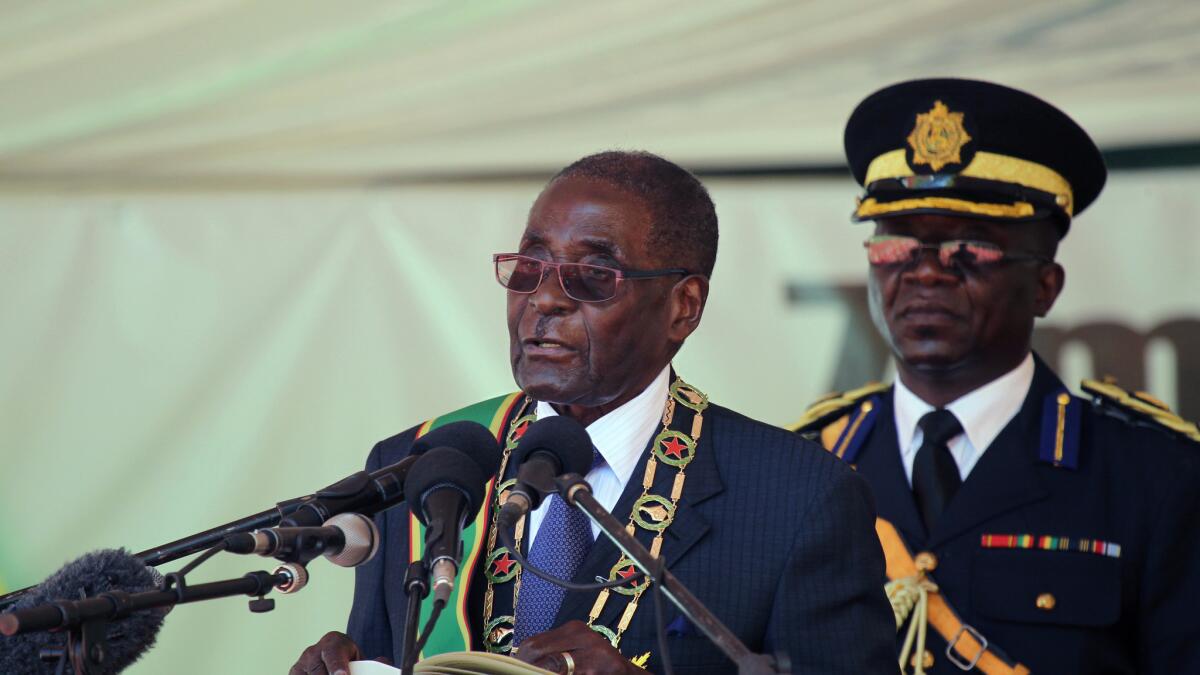 Zimbabwe President Robert Mugabe delivers the keynote address during Zimbabwe's 36th Independence day celebrations in Harare in April.