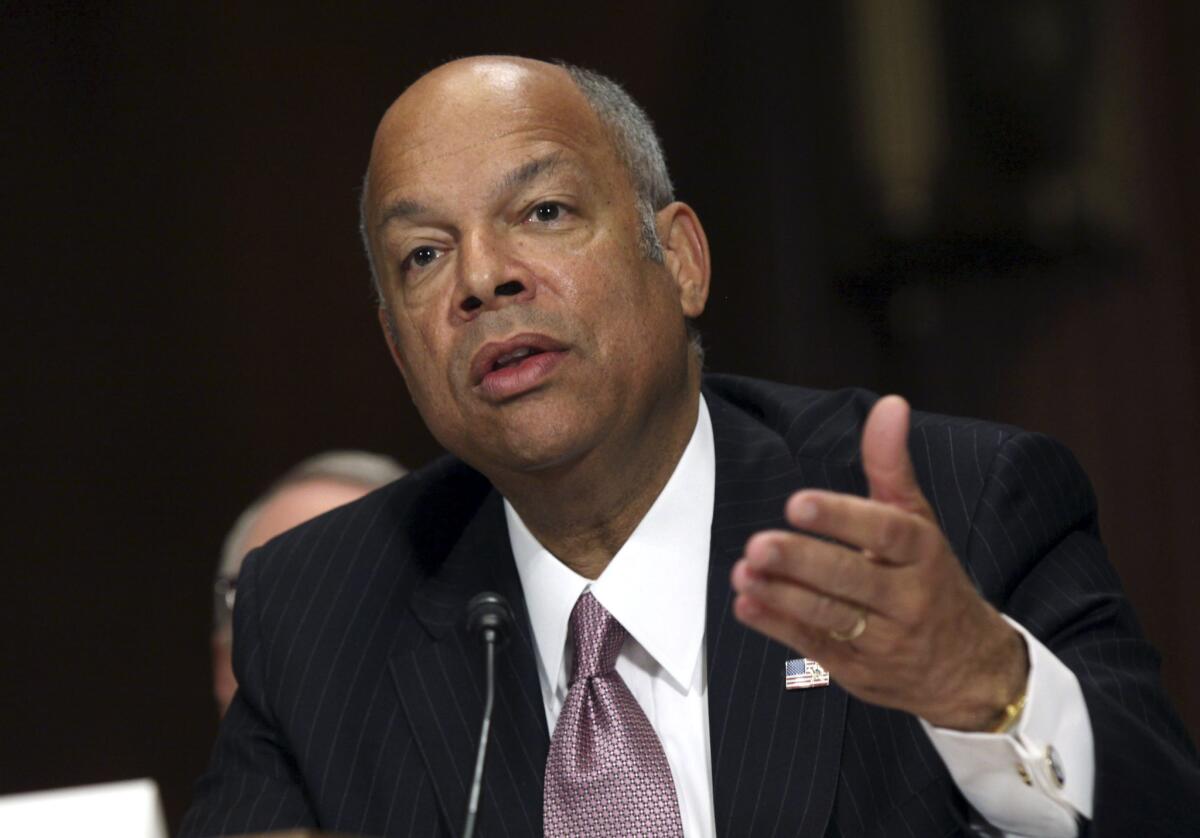 Homeland Security Secretary Jeh Johnson testifies on Capitol Hill in Washington before the Senate Judiciary Committee on oversight of the department on April 28.