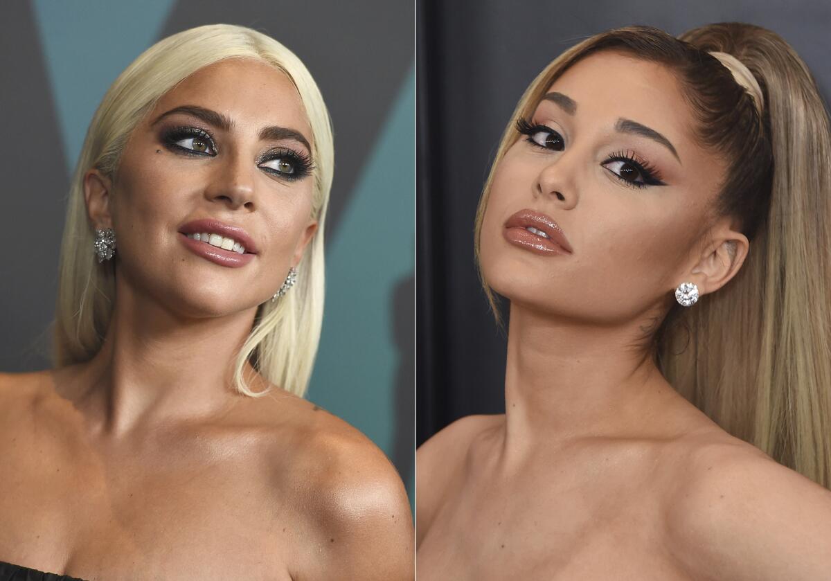 Lady Gaga, left, and Ariana Grande
