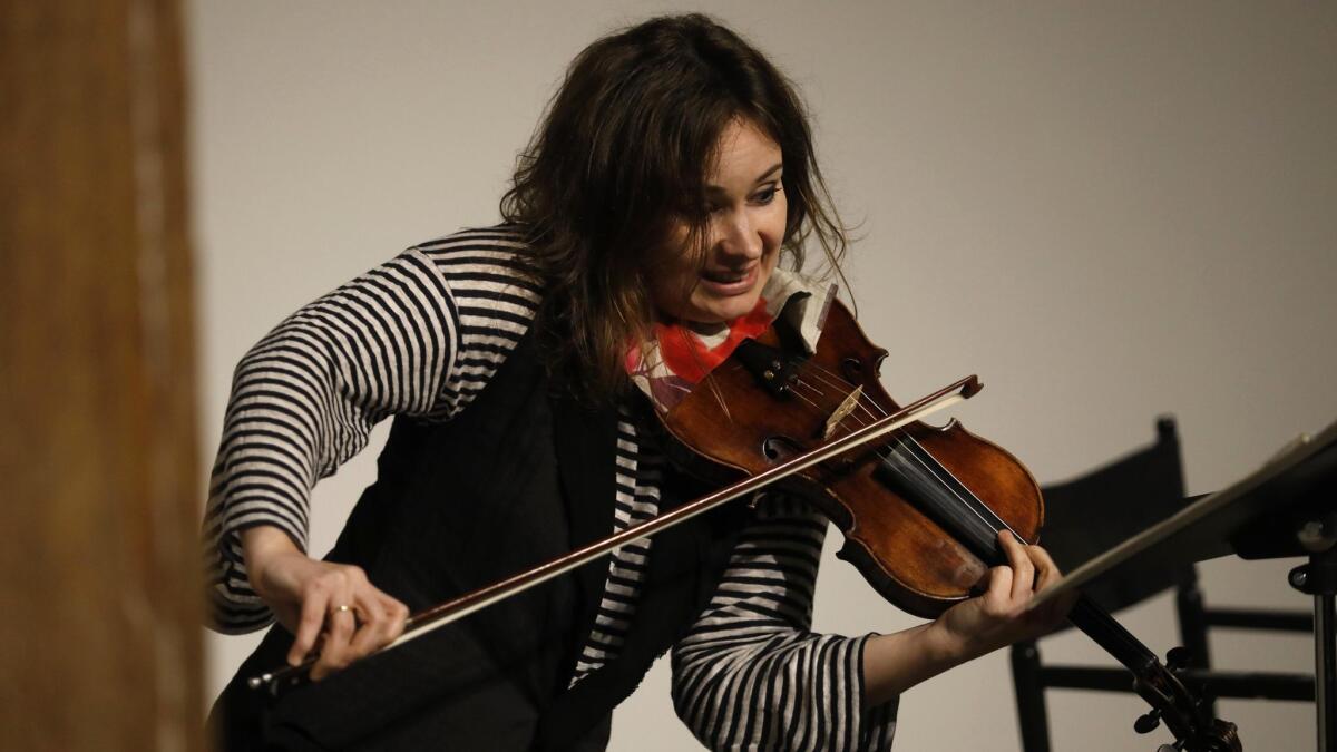 Violinist Patricia Kopatchinskaja performs at a small benefit concert for Ojai donors at Hauser & Worth in the Arts District in Los Angeles on April 30.