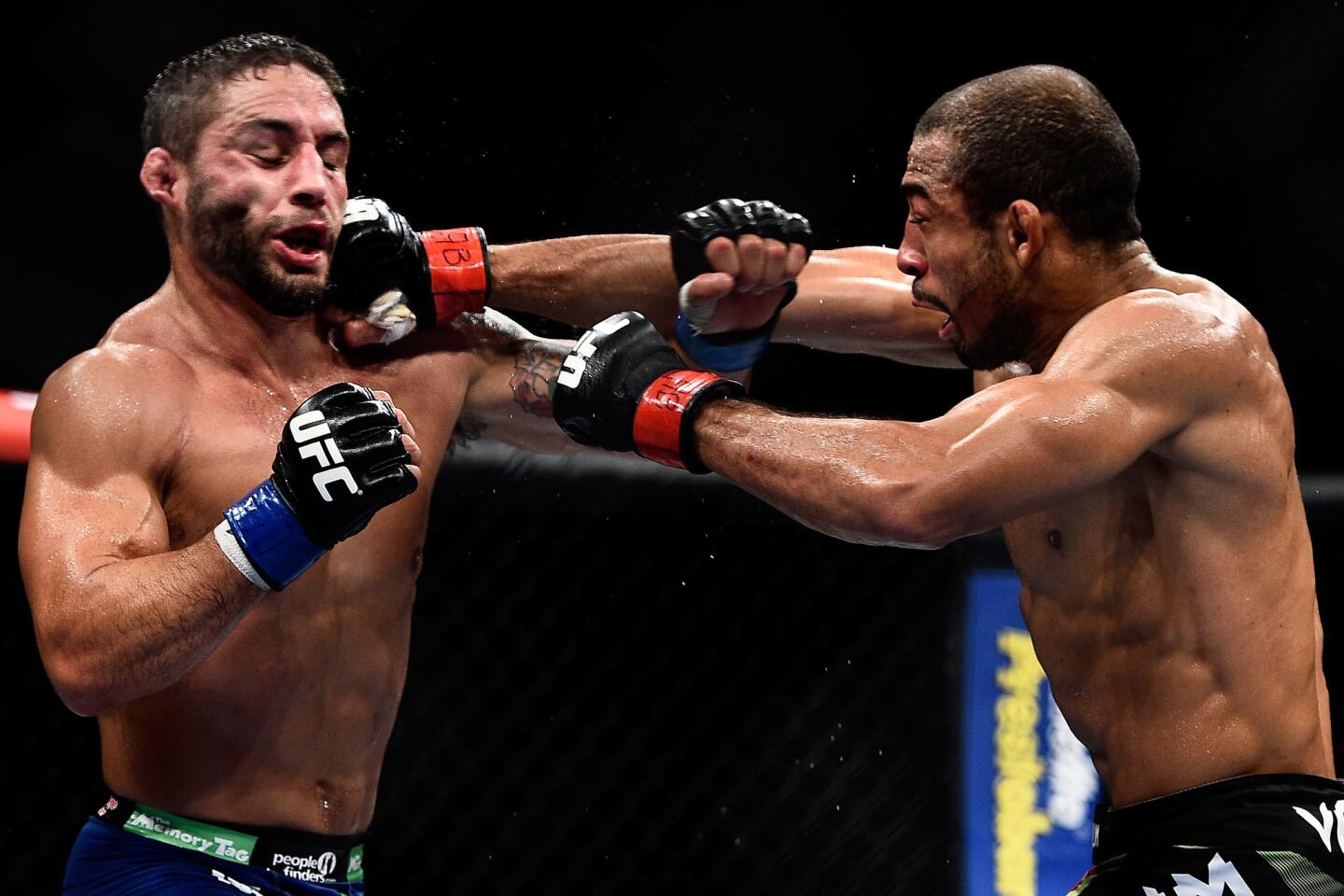 Jose Aldo, right, defeated Chad Mendes by unanimous decision in their featherweight championship bout on Oct. 25, 2014, at UFC 179 in Rio de Janeiro, Brazil.