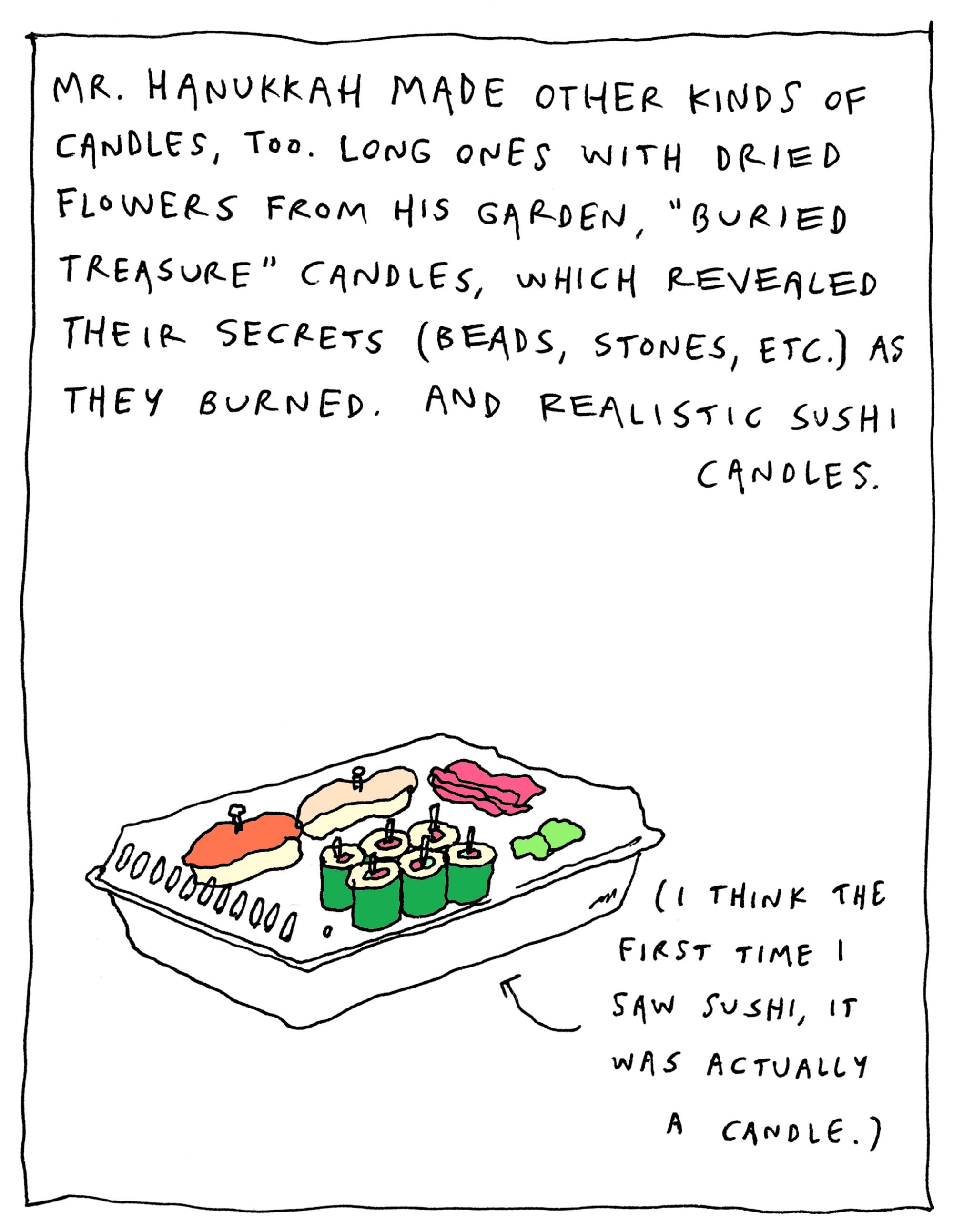 comic illustration of a box of sushi