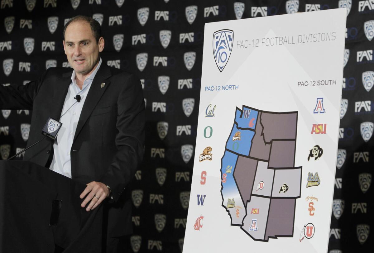 Pac-12 Commissioner Larry Scott at a news conference in San Francisco on Oct. 21, 2011.