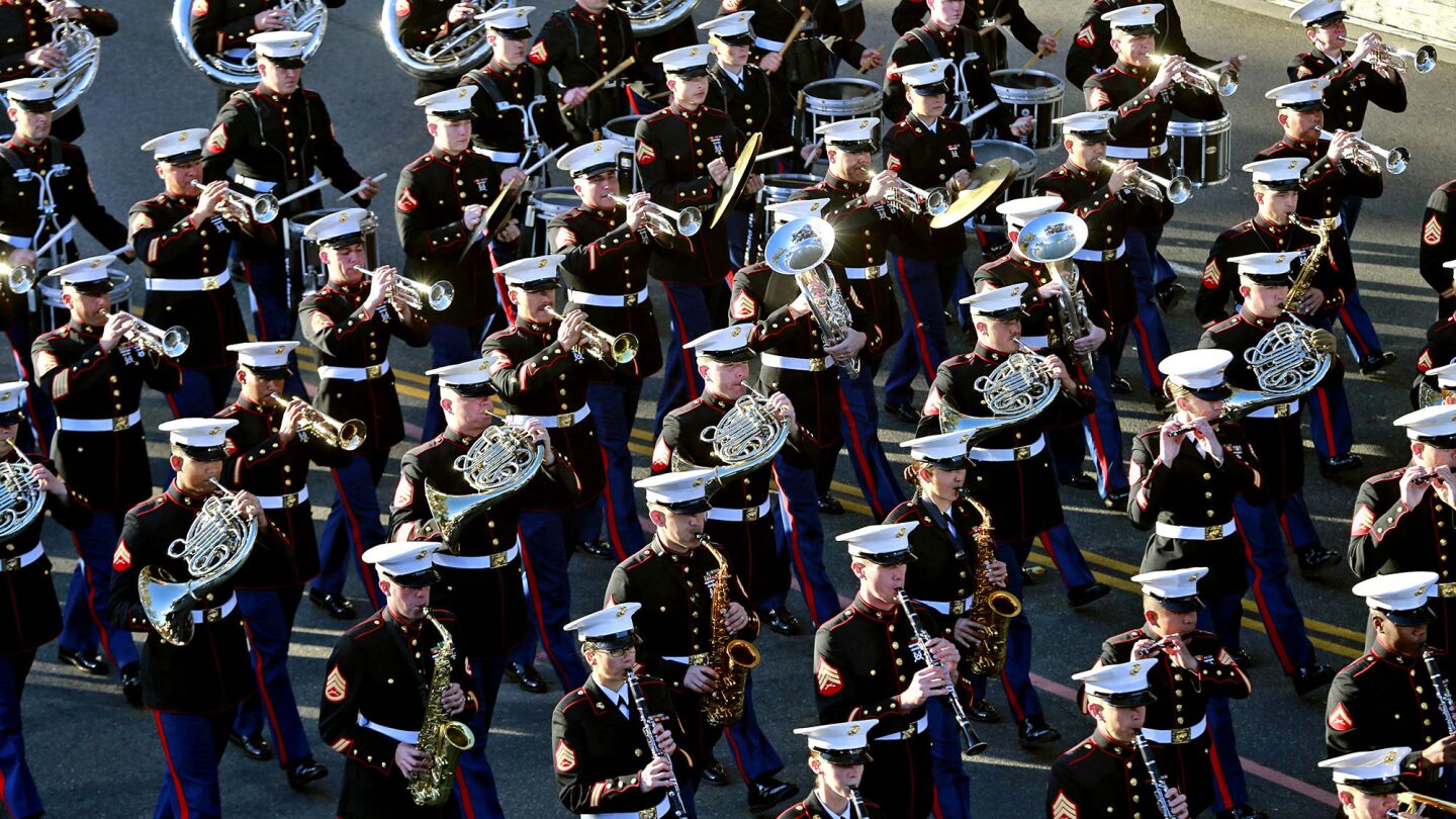 The U.S. Marine Corps West Coast Composite Band during the 2016 Rose Parade.