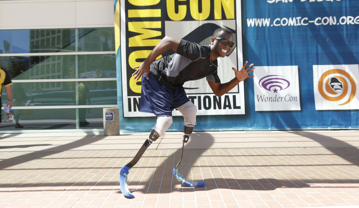 Paralympic runner Blake Leeper of San Diego poses at Comic-Con in July 2014.