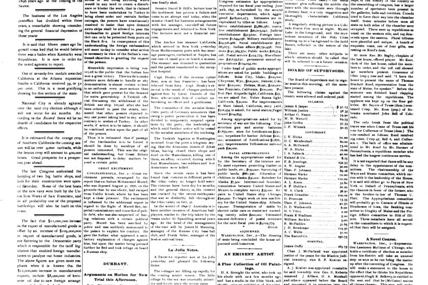 Front page of the first edition of the Evening Tribune, Monday, Dec. 2, 1895.